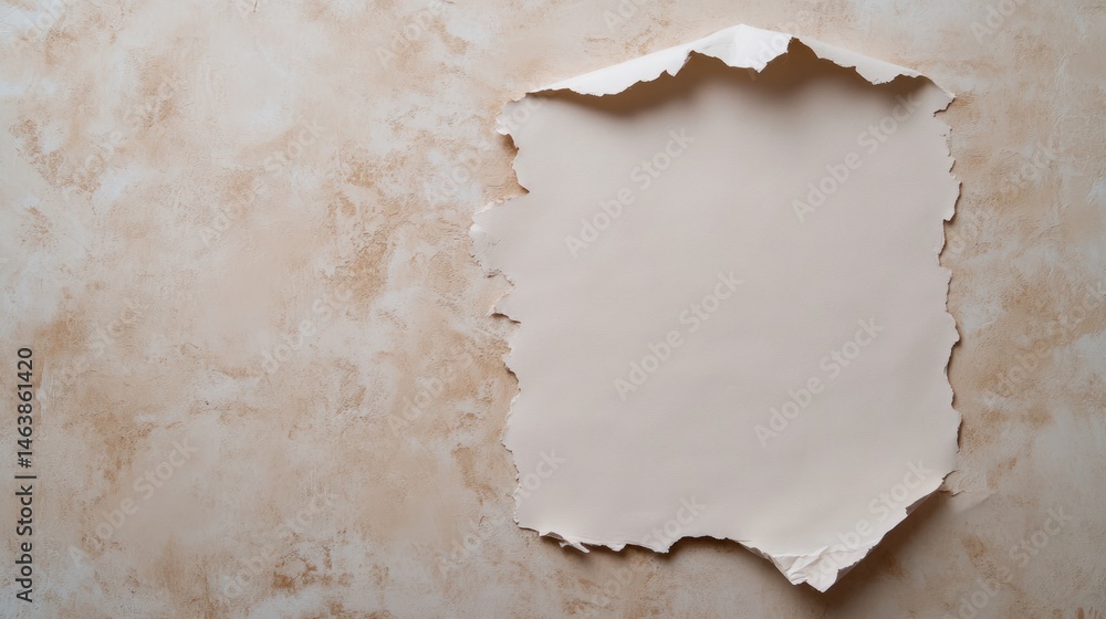 Poster torn paper frame on textured beige background minimalist abstract design template