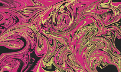 Abstract Vibrant Swirl in Pink, Yellow and Black with Grainy Texture