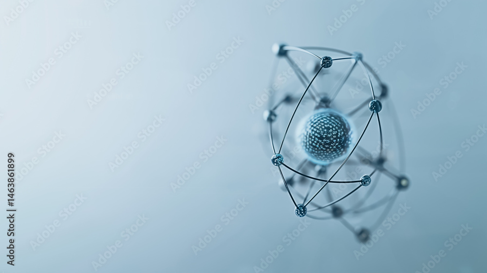 Poster microscopic atom: a captivating visual of an atom, presented in a photorealistic style, highlighting