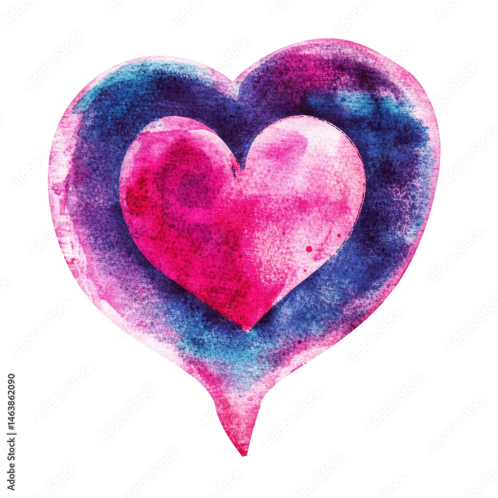 Poster watercolor heart with delicate textures evoking affectionate emotions on a clean isolated canvas