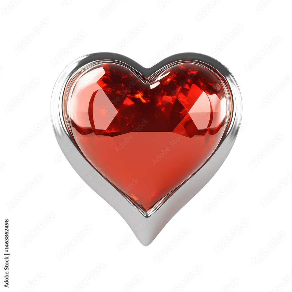 Aufkleber captivating ruby heart gemstone with reflective facets set in a silver bezel frame