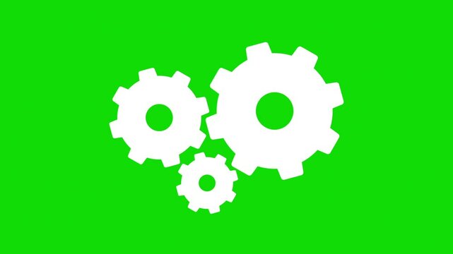 Flat cogwheels rotating looping animation on green screen background.