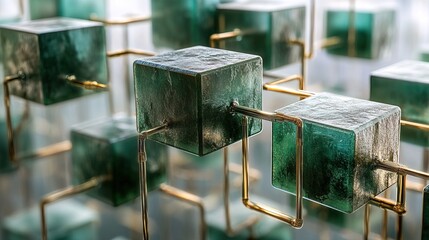 A network of interconnected blockchain cubes symbolizing decentralized technology 