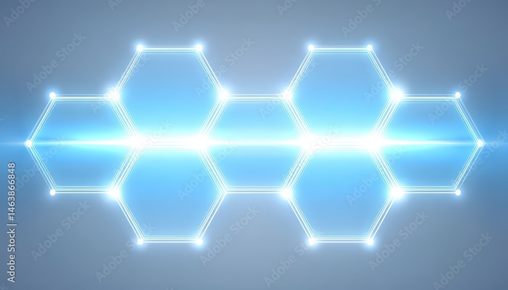 Poster abstract hexagonal design with glowing elements on a blue background.
