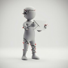 Fototapeta premium 白背景 壊れた人形 手紙持つ 静謐な雰囲気