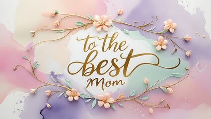 Watercolor Mother's Day Card with Colorful Spring Flowers and Pastel Background
