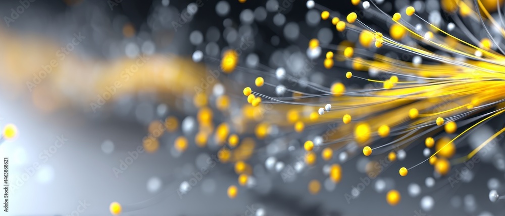 Poster abstract design with glowing particles and flowing lines in vibrant colors.