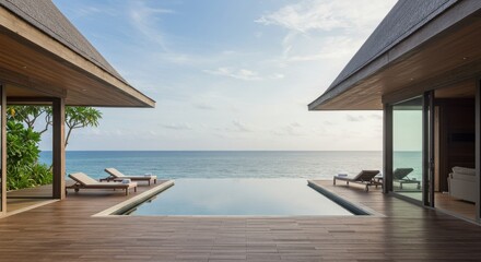 Obraz premium Luxury villa with infinity pool overlooking the ocean
