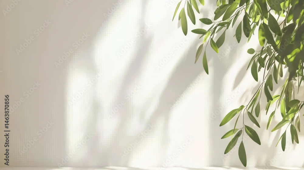 Aufkleber dynamic play of soft and sharp tree leaves casting shadows in bright indoor space