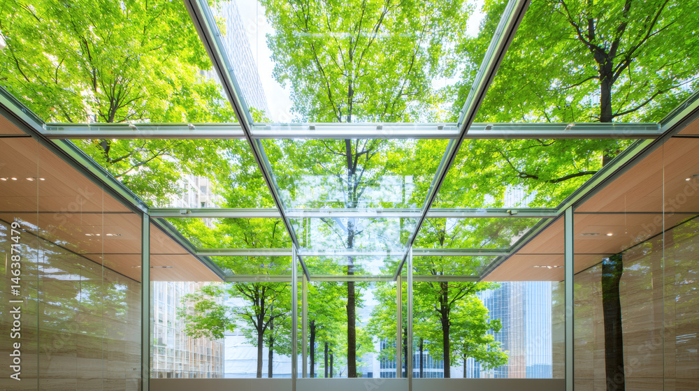 Aufkleber hyperrealistic abstract tree canopy shadows overlaid in modern urban architecture tranquil indoor sp