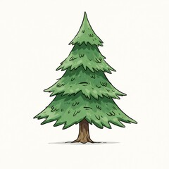 Fototapeta premium 緑鮮やか 手描き風 クリスマスツリー 凛と立つ