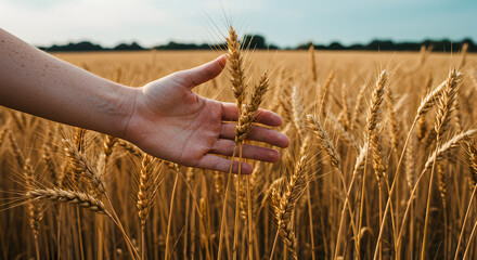 Photo Of Hand Holding Wheat In Field Under Golden Hour Sunlight