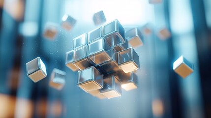 A levitating puzzle cube with pieces rearranging in mid-air, futuristic design 