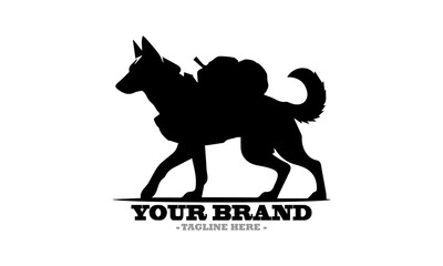 Silhouette of a dog walking with a backpack and Stylized dog illustration a vector icon and dog logo design vector illustration