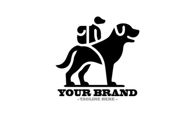 Silhouette of a dog walking with a backpack and Stylized dog illustration a vector icon and dog logo design vector illustration