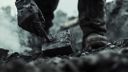 Miner Extracting Coal from the Ground