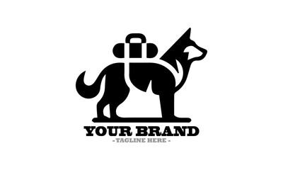 Silhouette of a dog walking with a backpack and Stylized dog illustration a vector icon and dog logo design vector illustration