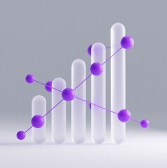 Fototapeta premium Abstract 3D Data Visualization Minimalist Glass Bar Chart with Purple Nodes