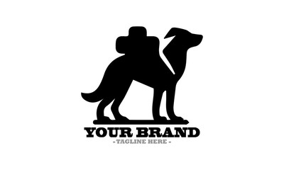 Silhouette of a dog walking with a backpack and Stylized dog illustration a vector icon and dog logo design vector illustration
