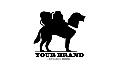 Obraz premium Silhouette of a dog walking with a backpack and Stylized dog illustration a vector icon and dog logo design vector illustration