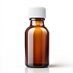 Amber glass medicine bottle with white cap