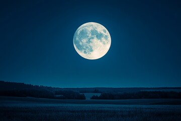 A full moon over a quiet, deserted landscape with soft lighting and minimal details