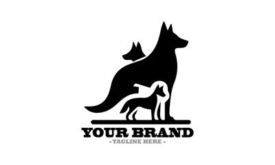 Silhouette of a dog walking with a backpack and Stylized dog illustration a vector icon and dog logo design vector illustration