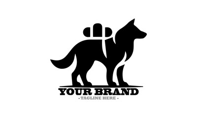 Silhouette of a dog walking with a backpack and Stylized dog illustration a vector icon and dog logo design vector illustration