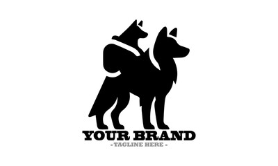Silhouette of a dog walking with a backpack and Stylized dog illustration a vector icon and dog logo design vector illustration