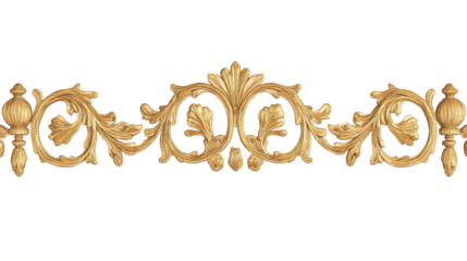 Ornate Golden Decorative Floral Border Design with Intricate Baroque Elements on Transparent Background