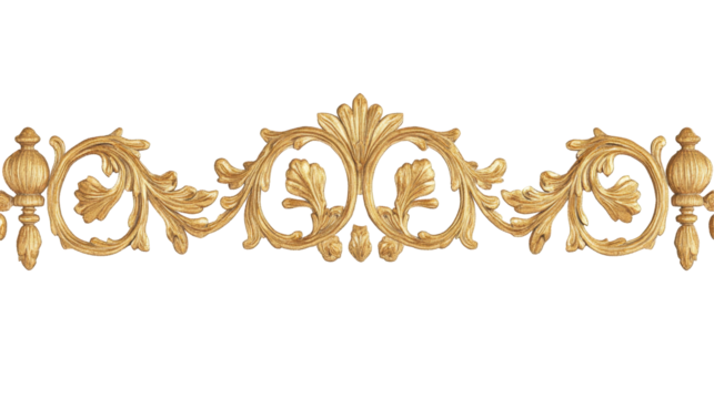 Ornate Golden Decorative Floral Border Design with Intricate Baroque Elements on Transparent Background