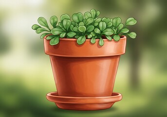 Obraz premium 鮮やか緑葉 陶器鉢植え 静謐な雰囲気