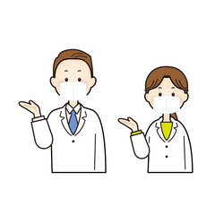 マスクをして説明する医者のイラスト　上半身