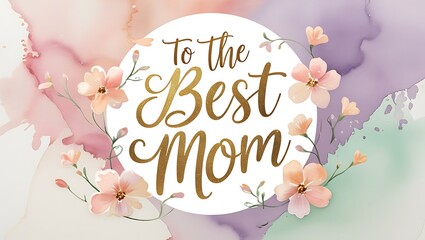 Watercolor Mother's Day Card with Colorful Spring Flowers and Pastel Background