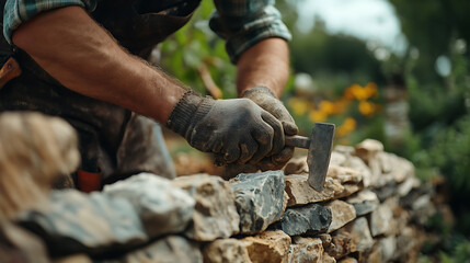 Craftsman Building a Stone Wall