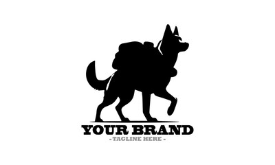 Silhouette of a dog walking with a backpack and Stylized dog illustration a vector icon and dog logo design vector illustration