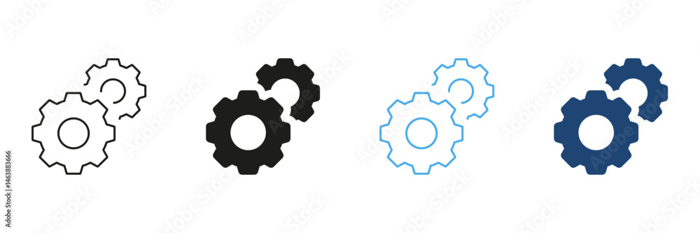 Poster gears and cogs line and solid icon set. mechanical engineering, process automation, and industrial m