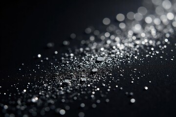 Silver glitter scattered on black, fine detail, background, sprinkle, decoration