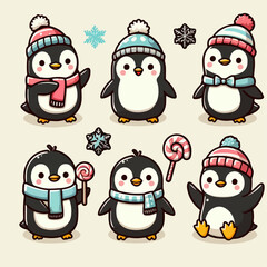 Fototapeta premium set of funny penguins