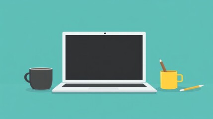 Laptop, coffee cup, and pencils on a desk