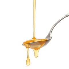 Elegant silver spoon dripping honey simple background food photography