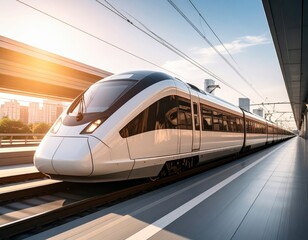 Dynamic Motion of a Bright Modern Train Captured in Fast-Paced Urban Environment