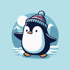 Ilustrasi vektor penguin di musim dingin
