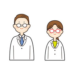 Fototapeta premium メガネを掛けた白衣の男女のイラスト