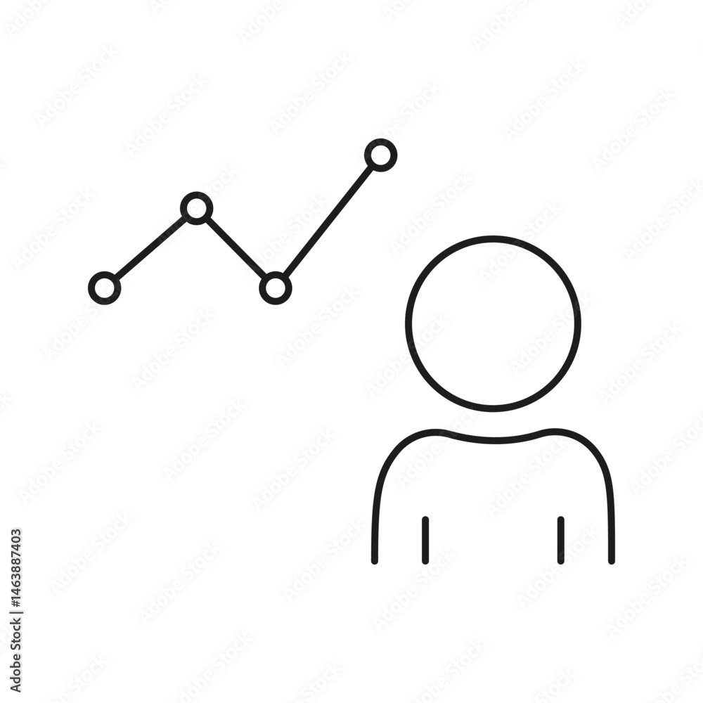 Poster person with graph line icon. data analysis, performance tracking, and business growth outline symbol