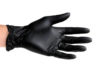 Black nitrile glove isolated on transparent or white background, png