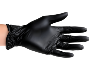Black nitrile glove isolated on transparent or white background, png