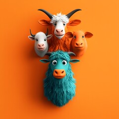 Whimsical farm animals in a vibrant color scheme