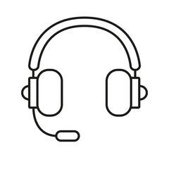 Headset With Microphone Line Icon. Customer Support, Gaming, And Communication Equipment Outline Symbol. Audio Interaction And Call Center Tool. Editable Stroke. Isolated Vector Illustration