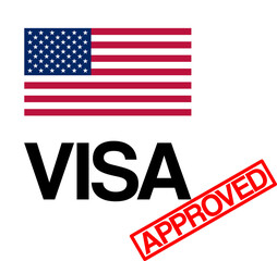 USA visa with American flag and red approved stamp